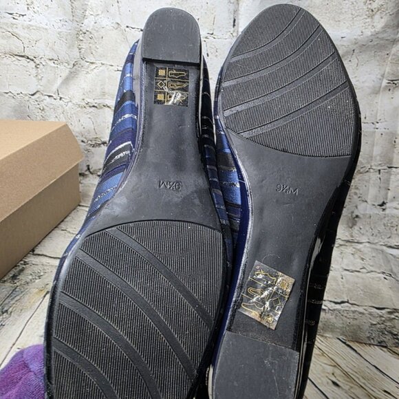 PROXY Navy Silver Multi Stripe Womens Emastine Dress Wedge Shoes  Size 9.5M - Picture 8 of 9